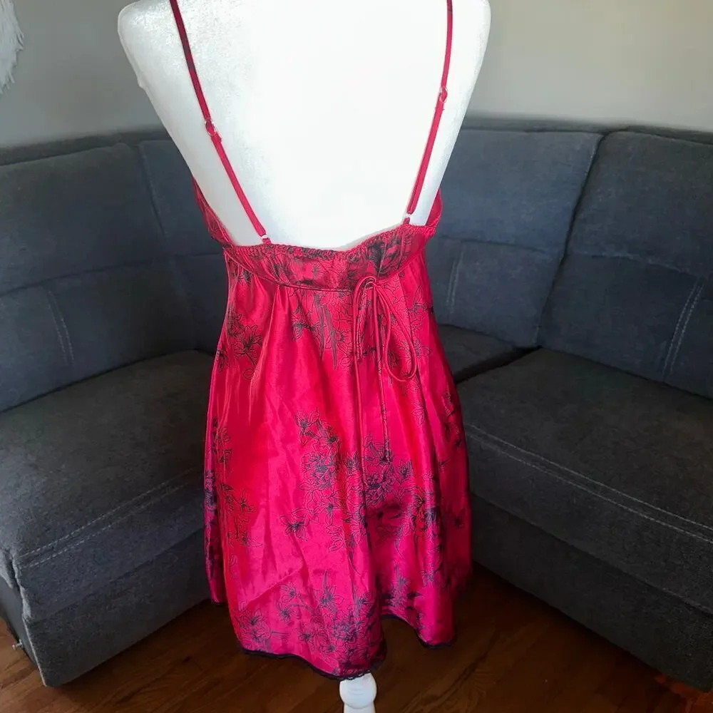Y2k vintage satin red goth babydoll slip dress sz m
